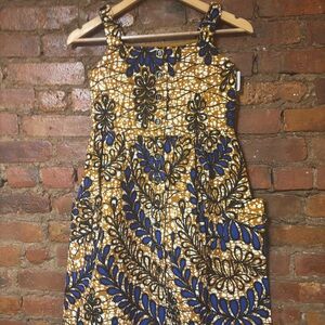 Sleeveless Blue and Mustard Floral Print Sundress